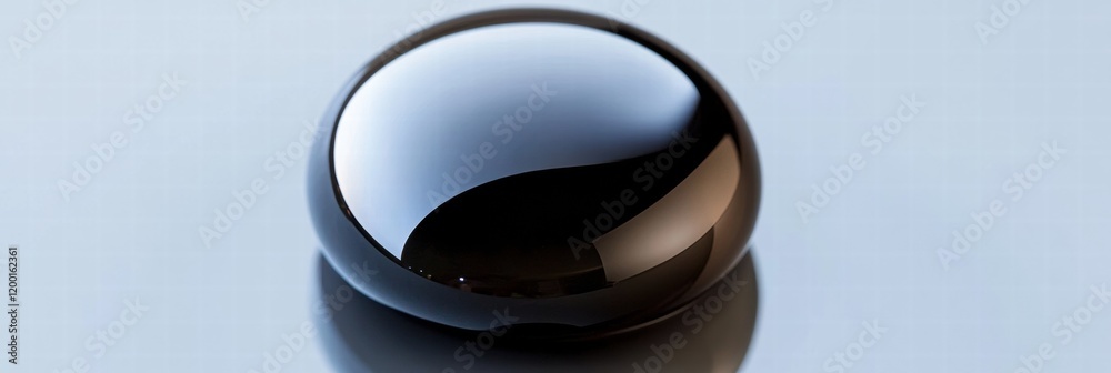 Leinwandbilder close up view of a single black oil drop on a smooth surface reflecting light. generative ai