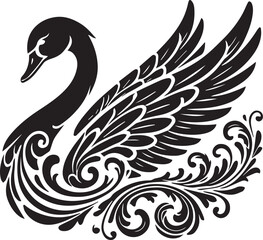 swan victor style flying with silhouette with  white background.