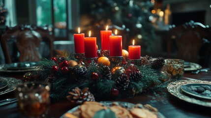 Advent Wreath with Candles, Mulled Wine, and Christmas Cookies