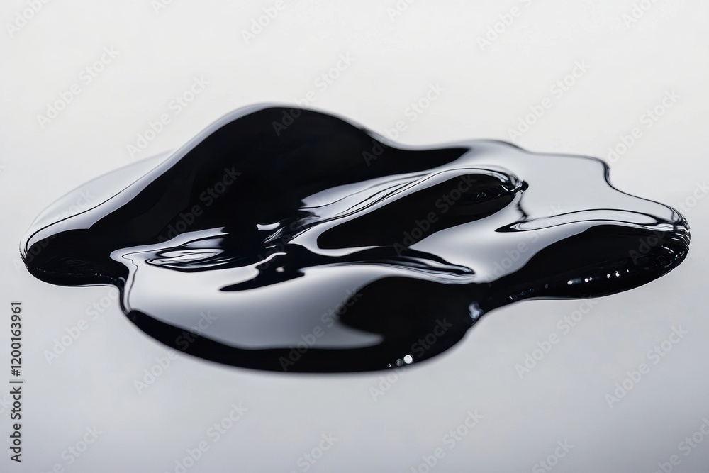 Leinwandbilder black oil puddle reflecting light on a smooth surface in a controlled environment. generative ai