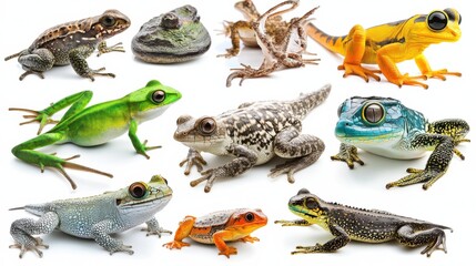 A vibrant collection of diverse frogs and lizards showcasing their unique colors and textures