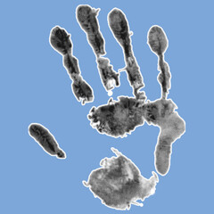 grunge handprint pixelate grayscale color halftone dotted texture style collage element isolated on blue background