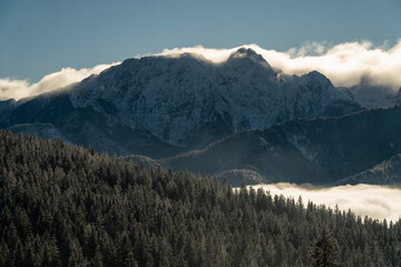The Giewont massif seen from the north with a beautiful play of clouds over the ridge.