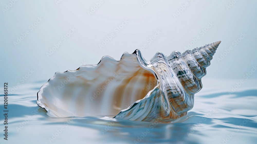 Canvas Prints a stunning seashell partially submerged in tranquil water, showcasing intricate textures and natural