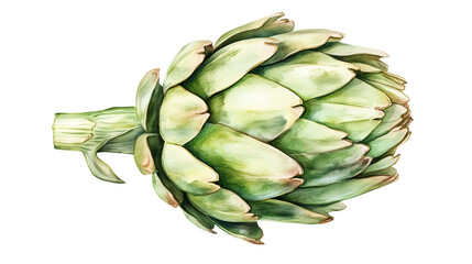 Fototapeta premium watercolor illustration of one single green artichoke flower isolated on white background