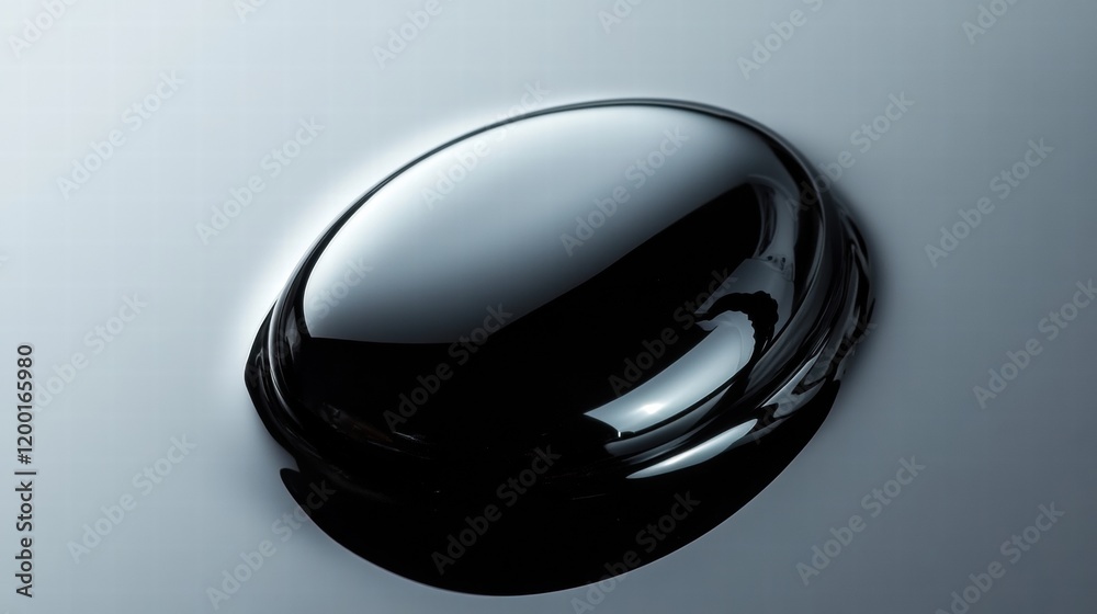 Leinwandbilder Close up view of a single black oil drop on smooth surface reflecting light. Generative AI