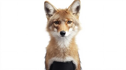 Obraz premium A striking close-up of a fox with a confident gaze, showcasing its vibrant fur and distinctive features against a white background.