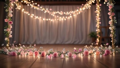 Whimsical fairy lights and pastel flower garlands for wedding reception, fairy lights, garlands, background, reception