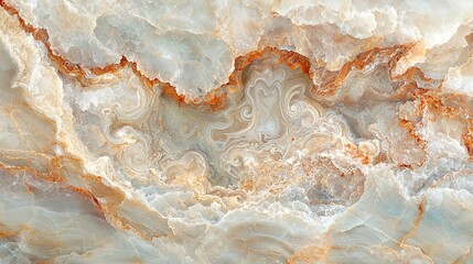 Obraz premium A zoomed-in image of a marbled surface, featuring orange and white patterns intertwined