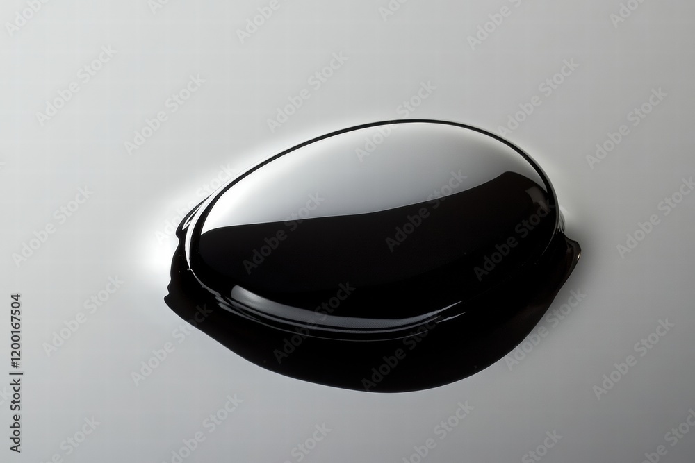 Aufkleber Close up view of a glossy black oil drop showcasing its smooth texture and curvature in bright light. Generative AI