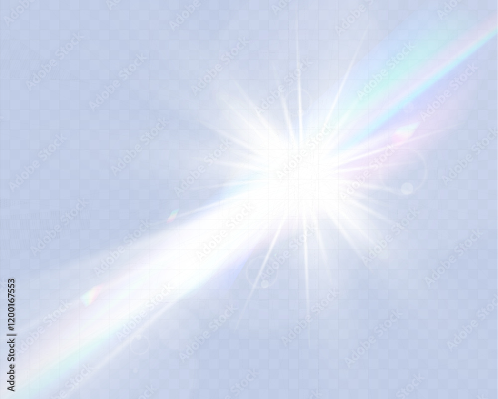 Poster bright glowing light burst with soft edges and subtle rays on a transparent background, suitable for