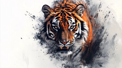 A majestic Bengal tiger with striking orange and black stripes captures attention with its fierce gaze and powerful presence.