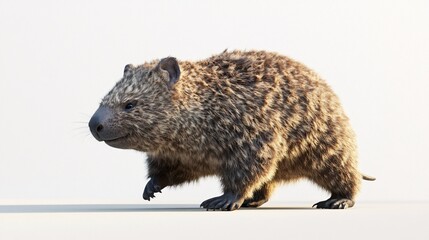 Obraz premium A detailed rendering of a cute, medium-sized wombat walking gracefully across a light background.