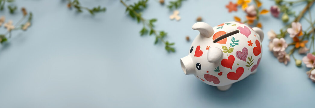 Cochon tirelire avec des c&oelig;urs, exprimant le don et la charit&eacute;