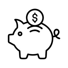 piggy bank icon, piggy bank line art - simple line art of piggy bank, perfect for piggy bank logos and icons and themed design 