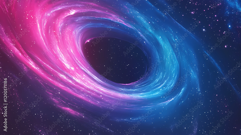 Wall mural a deep blue and pink swirl of space with stars and a black hole in the center. cosmic space vortex. 