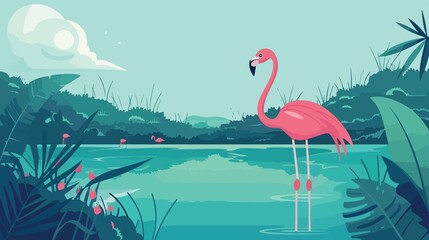 Vibrant Pink Flamingo in Tranquil Pose
