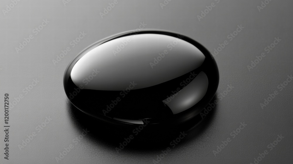 Poster Black oil drop displayed on a smooth surface with soft reflections and a minimalistic background. Generative AI