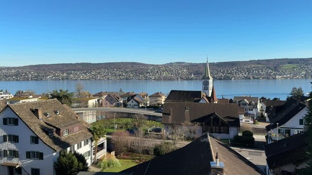 R&uuml;schlikon, Switzerland - View of Zurichsee, Zurich lake from Ruschlikon in Switzerland, Z&uuml;risee