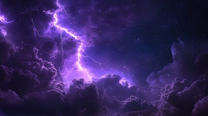 Flashes of lightning and rumbles of thunder in the night sky, with purple clouds as the backdrop.