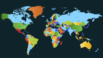 World map. Color modern vector map. Silhouette map