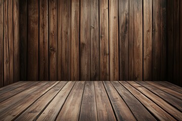 Naklejka premium Rustic wooden room with warm tones creating a cozy and inviting atmosphere for gatherings or artistic projects