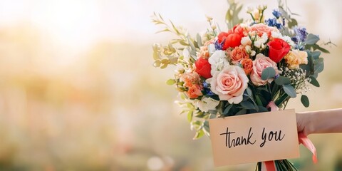 Gratitude expressed through a beautiful bouquet of flowers and a heartfelt thank you note