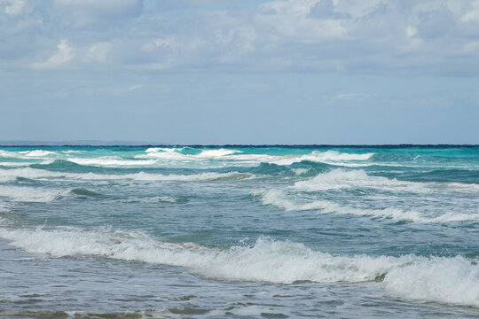 Scenic Turquoise Water Waves of the Caribbean Sea