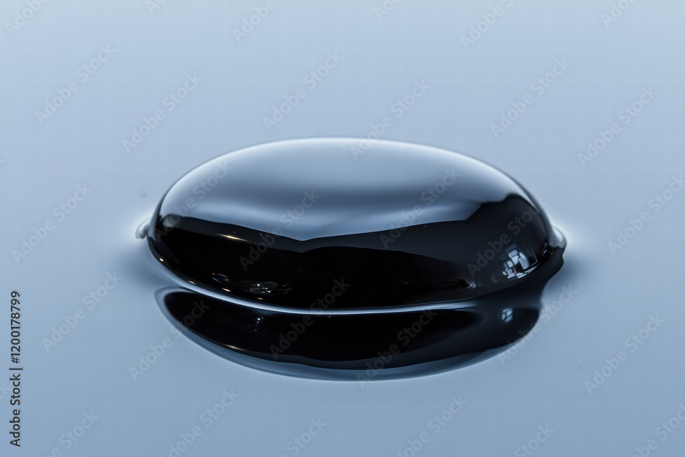 Aufkleber Close up view of a single black oil drop reflecting light in a clear environment during daylight. Generative AI