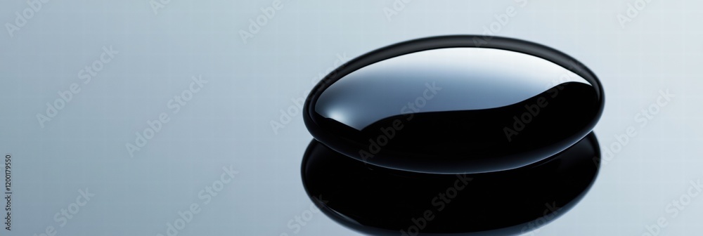 Aufkleber close up view of a single black oil drop reflecting light on a clean surface. generative ai