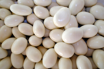 Christening meal in a restaurant. Sugared almonds. Treviso. Italy.