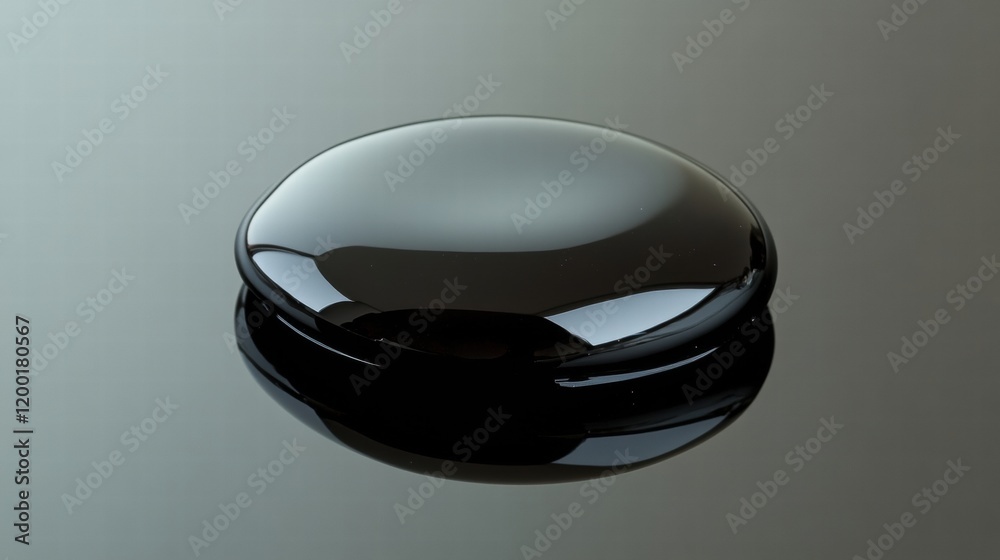 Aufkleber Close up view of a single black oil drop reflecting light on a smooth surface. Generative AI