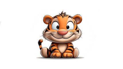 Naklejka premium Cartoon tiger sitting happily with a playful expression in a vibrant style