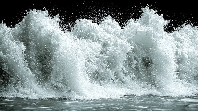 Crashing ocean waves with white foam spray against a dark background. Ideal for websites or apps related to nature, the ocean, or travel.