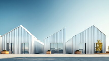 Fototapeta premium Stunning Modern Industrial Buildings Under Clear Sky