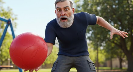 Fototapeta premium Old man dropping the ball, look of shock and fear, expression, let down, common phrase