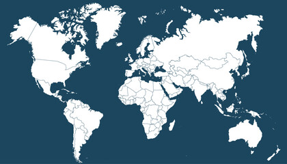 World map. Blue modern vector map. Silhouette map.