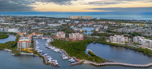 panoramic aerial view of Jupiter Florida marina and surrounding area