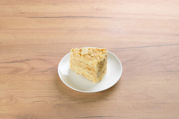 a piece of delicious cake on the background