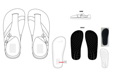 closed toe mule with buckle technical drawing