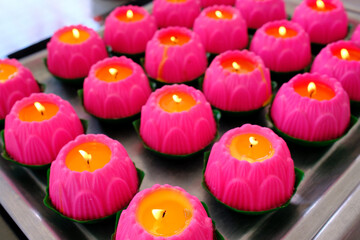 Pink lotus flowers candles at the Thean Hou Temple. Lotus flower is the symbol of human growth and development. Kuala Lumpur. Malaysia.
