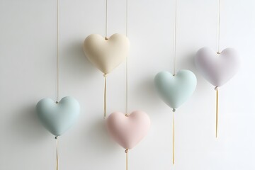heart balloons in pastel colors with romantic and minimalistic decoration for elegant celebrations and soft tones