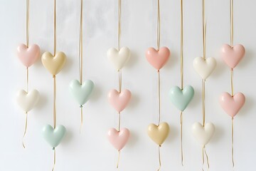 heart balloons in pastel colors with romantic and minimalistic decoration for elegant celebrations and soft tones