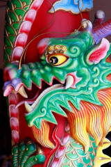 Guan Di chinese taoist Temple in Chinatown.  Colorful dragon.  Kuala Lumpur. Malaysia.