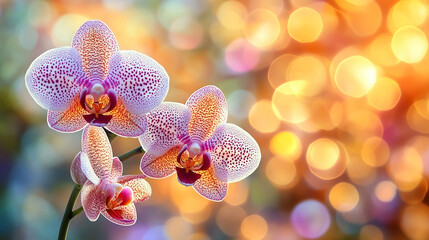 White orchid with spotted purple petals called Leopard Prince symbolizing elegance luxury and mystery hybrid Doritaenopsis species on garden background with modern blurred empty caption space


