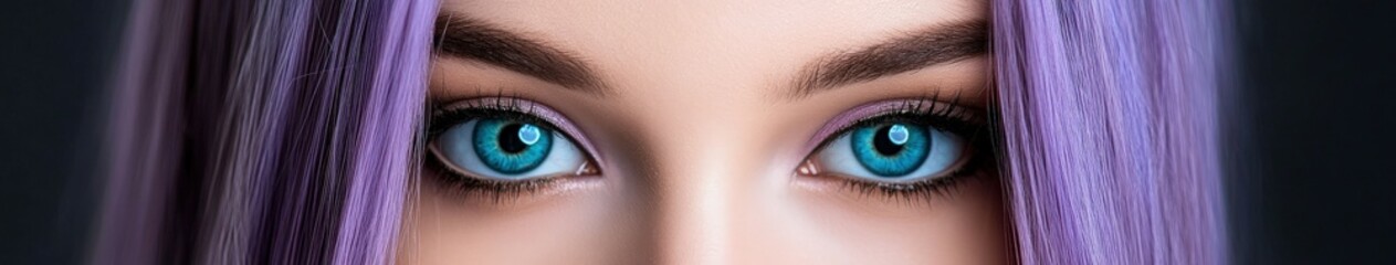 Obraz premium Stunning close-up of a person with striking blue eyes and violet hair