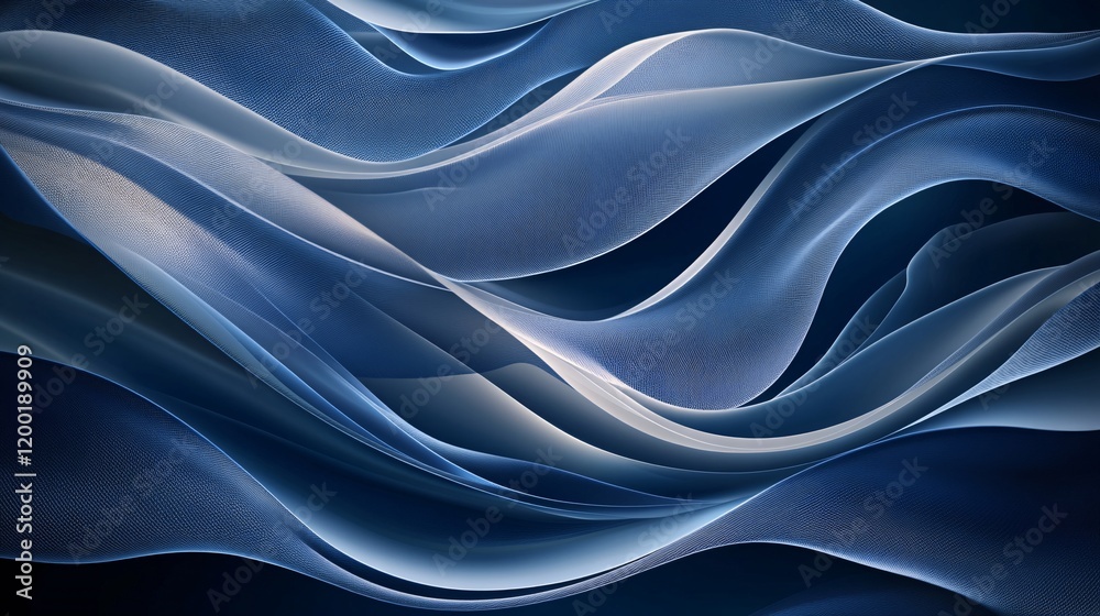 Wall mural abstract blue waves flow gracefully, creating a serene and calming atmosphere with smooth gradients 
