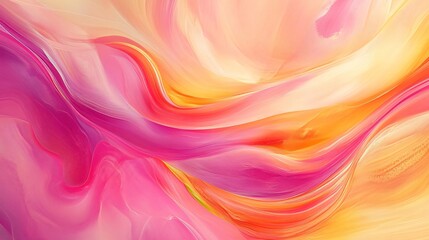 Fototapeta premium A vibrant abstract artwork featuring flowing waves of pink, yellow, and orange hues.