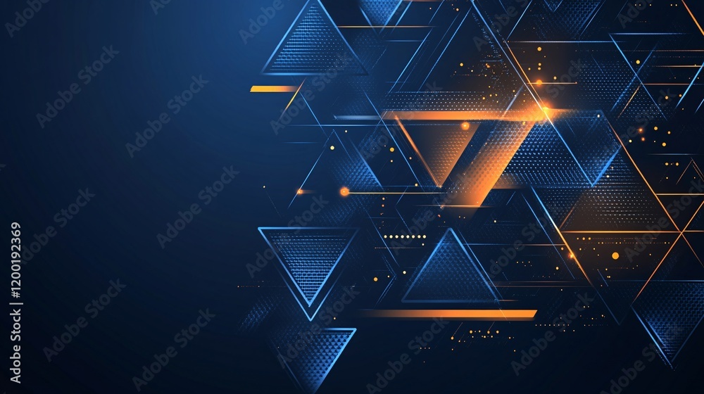 Wall mural abstract geometric background featuring blue and orange triangular shapes in a futuristic design.