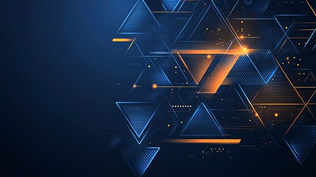 Abstract geometric background featuring blue and orange triangular shapes in a futuristic design.